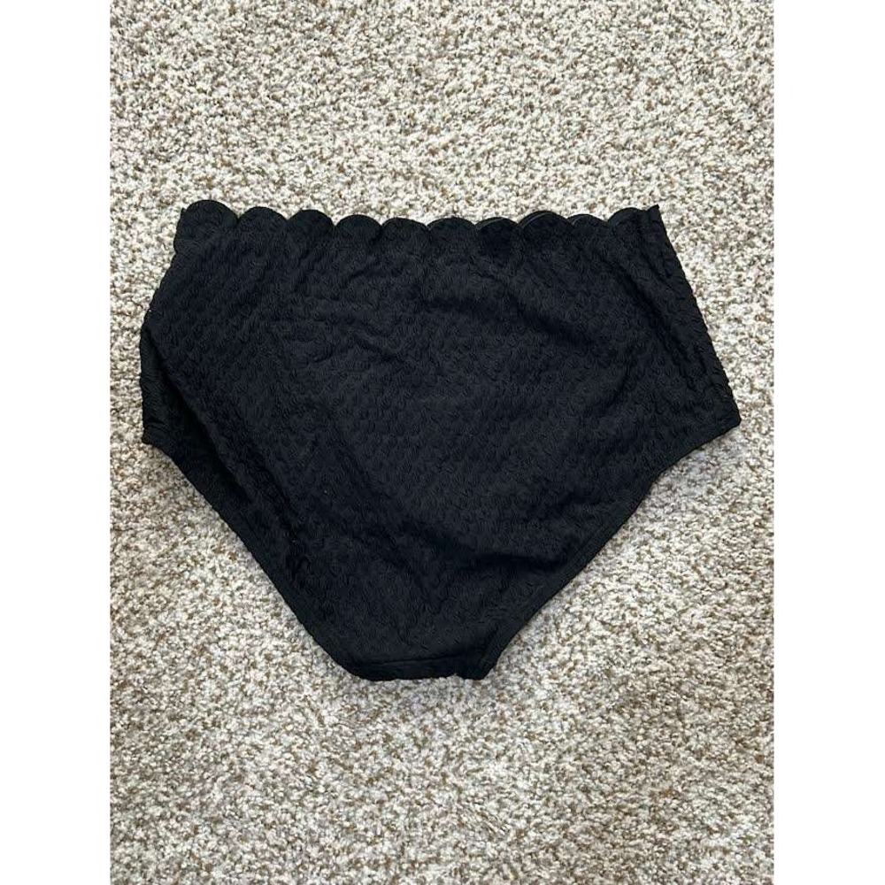 Kate Spade Scalloped High Waist Bikini Bottoms Black Textured S51137 Size Large - Picture 3 of 4